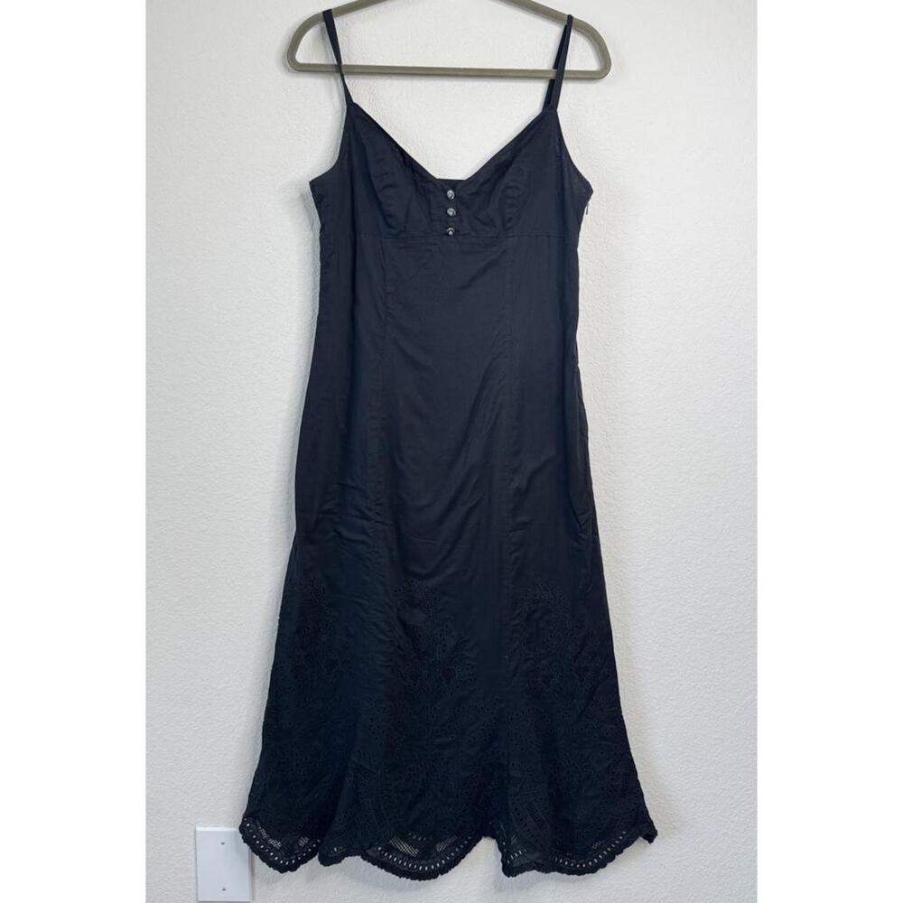 Ralph Lauren Black Slip Dress with Lace Eyelet Hem
